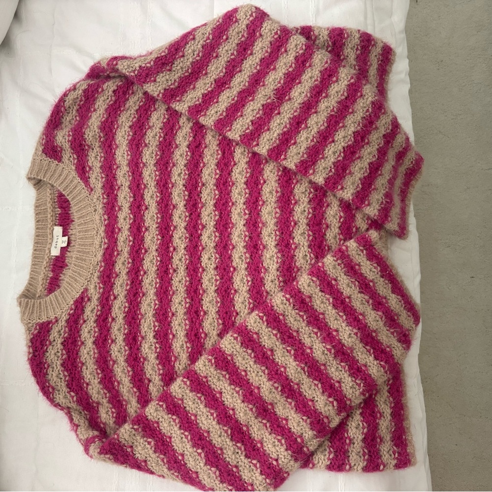 Debut Fuchsia and Beige Striped Sweater